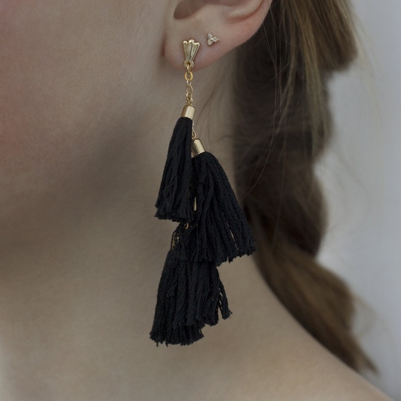 Ettika Daydreamer Tassel Earrings in Black & Gold - Picture 3 of 3